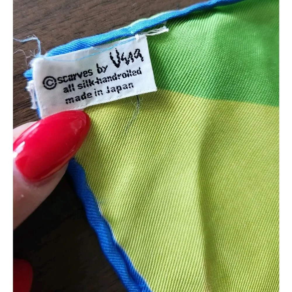 Ugna Japanese Hand Roll Multicolor Geometric Rectangke Silk Scarf 44 x 15.5 In - Picture 5 of 5